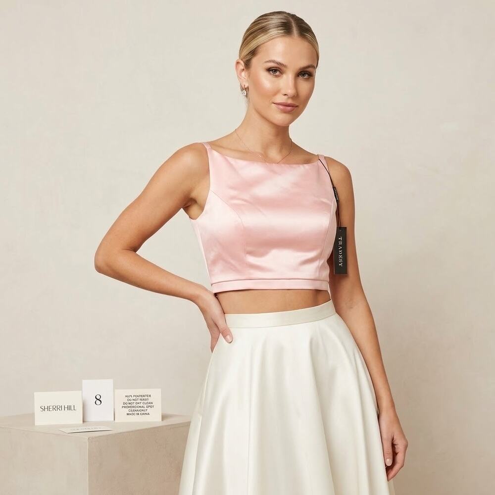 NWT Sherri Hill Pink Satin Crop Top Square Neck Formal/Prom Top Size 8 Pageants